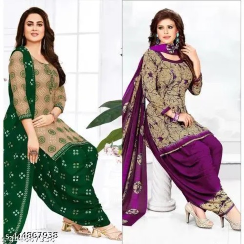 Polyster/Crepe fabric-SIMPLYETHNIC Women's Multi Colour Printed Unstitched Salwar Suit Material (Combo Of 2)