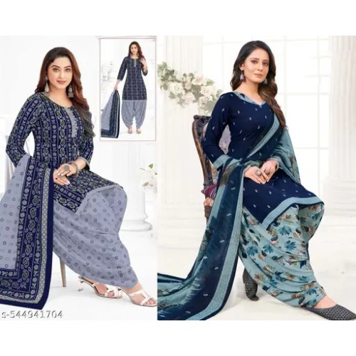 Polyster/Crepe fabric-Women's Multicolor Printed Suit & Dress Material (Combo of 2)